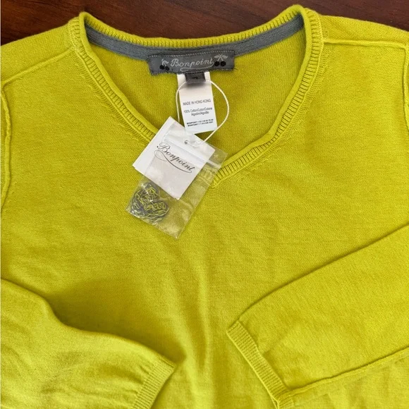 Bonpoint NWT Yellow V-Neck Sweater with Fine Knit Texture